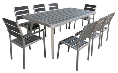Boraam Polylumber 9PC Santorini Dining Set (Gray Stain Polylumber)