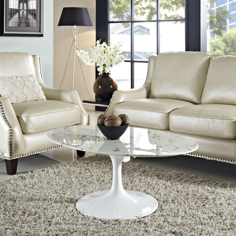 Modway Lippa 42" Oval-Shaped Artificial Marble Coffee Table