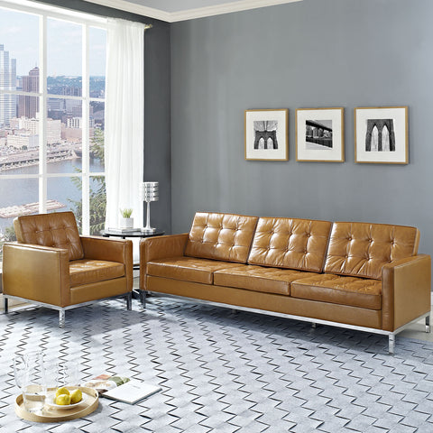Modway Loft Armchair and Sofa Leather 2 Piece Set