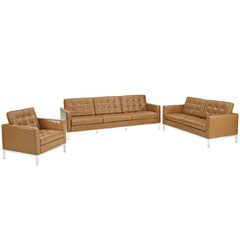 Modway Loft Armchair Loveseat and Sofa Set Leather 3 Piece Set