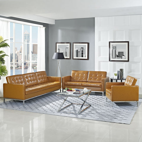 Modway Loft Armchair Loveseat and Sofa Set Leather 3 Piece Set