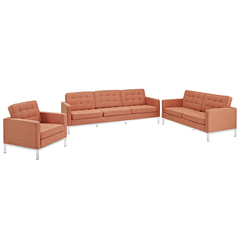 Modway Loft Armchair Loveseat and Sofa Set of 3
