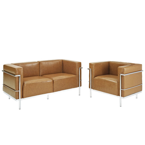 Modway Charles Grande Leather Loveseat and Armchair Set Of 2