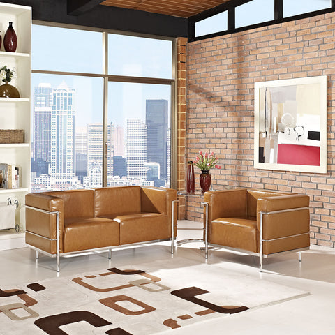 Modway Charles Grande Leather Loveseat and Armchair Set Of 2
