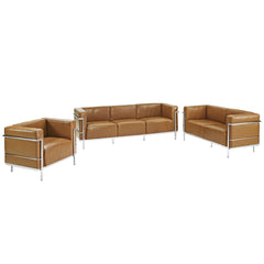 Modway Charles Grande Leather Sofa Loveseat and Armchair Set Of 3
