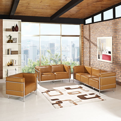 Modway Charles Grande Leather Sofa Loveseat and Armchair Set Of 3