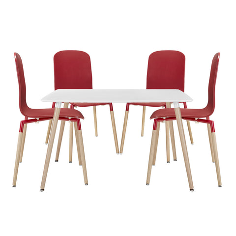 Modway Stack Wood Dining Chairs and Table Set of 5
