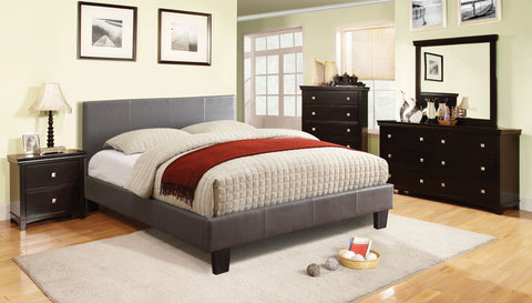 Korina Leatherette Platform Bed (Espresso & Gray)