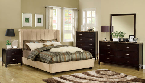 Elisa Wingback Platform Bed (Beige & Dark Brown)