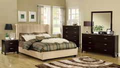 Elisa Wingback Platform Bed (Beige & Dark Brown)