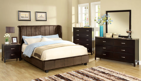 Elisa Wingback Platform Bed (Beige & Dark Brown)