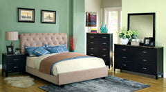 Roxanne Velvet Upholstered Platform Bed (Beige & Dark Brown)