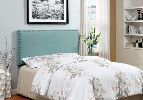Amelie Linen Upholstered Adjustable Headboard Full to Queen (Blue, Green & Ivory)