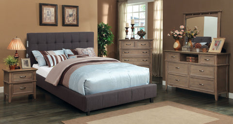 Gavina Upholstered Platform Bed with Bluetooth Speakers (Gray & Ivory)