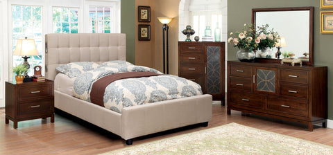 Gavina Upholstered Platform Bed with Bluetooth Speakers (Gray & Ivory)
