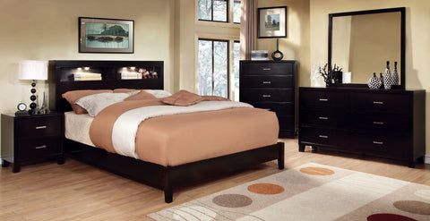 Chayenne Platform Bed with Illuminated Book Case Headboard (Brown Cherry & Espresso)