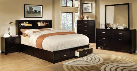 Anita Platform Bed with Book Case Headboard and Storage Drawers (Brown Cherry & Espresso)