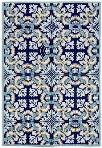 Trans Ocean Ravella Collection 2253/33 FLORAL TILE NAVY