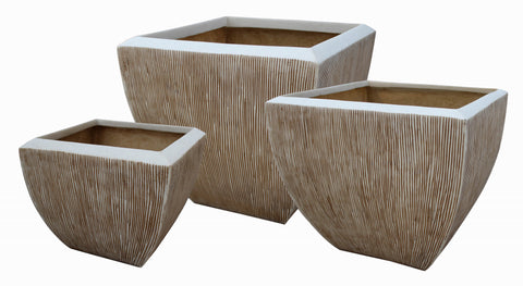 Square Flower Pot Ribbed finish Set of 3